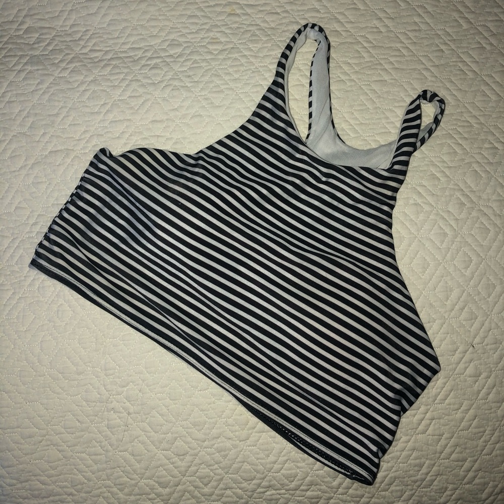 Black and White Striped Halter Bathing Suit Top